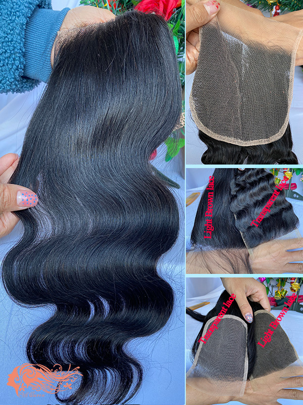 Csqueen 9A Ocean Wave 4*4 Transparent Lace Closure 100% Human Hair